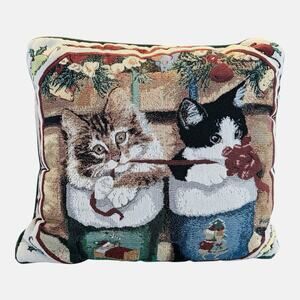 Vintage Pillow LINDA PICKEN Kitten Stocking Christmas Tapestry Cat